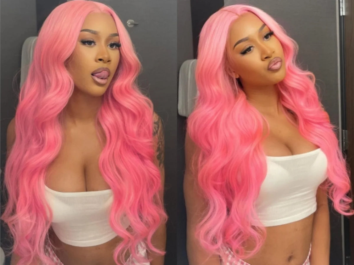 Pink Wig Long Curly Wavy Synthetic Lace Front Wig Loose Deep Wave Natural Colored Hair 13X4 Lace Frontal Wigs for Women Party