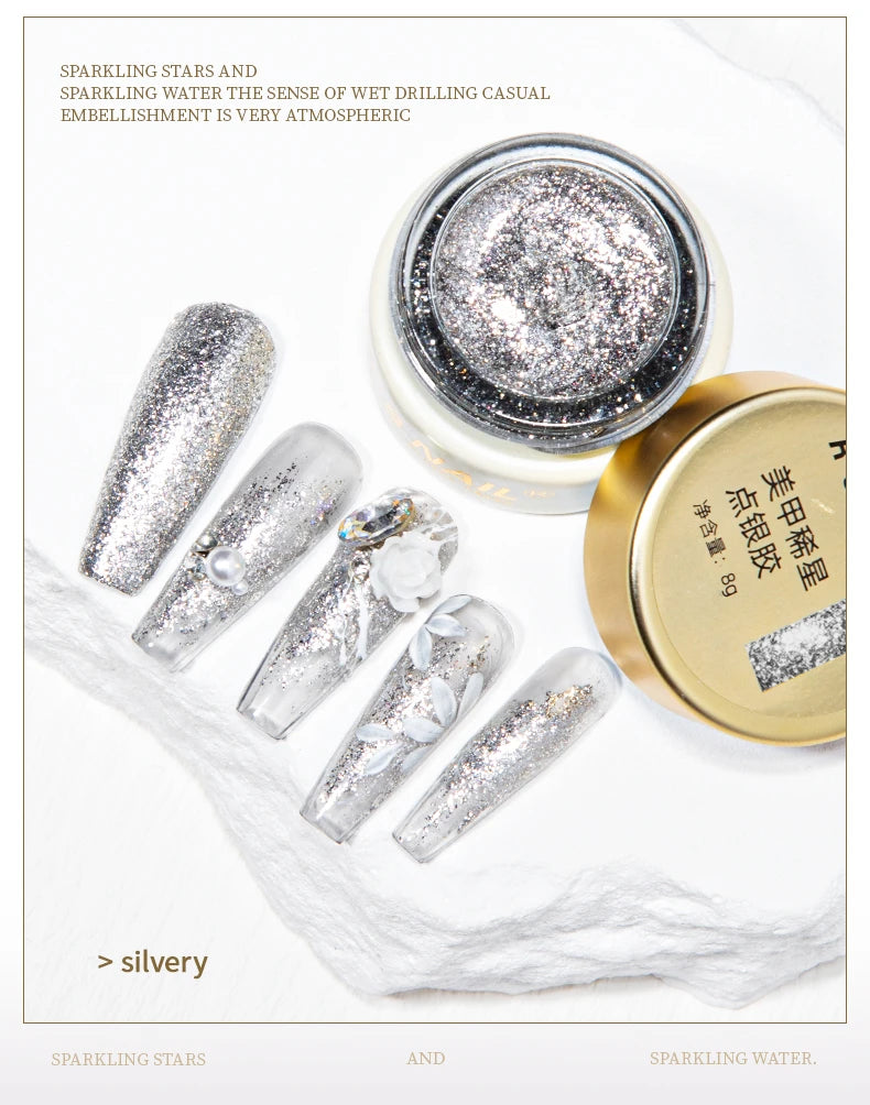 RSNAIL No Wipe Platinum Gel Nail Polish 8g Sparkle Painting Metallic Golden Silvery Liner Gel French Drawing Liner DIY Nail Art