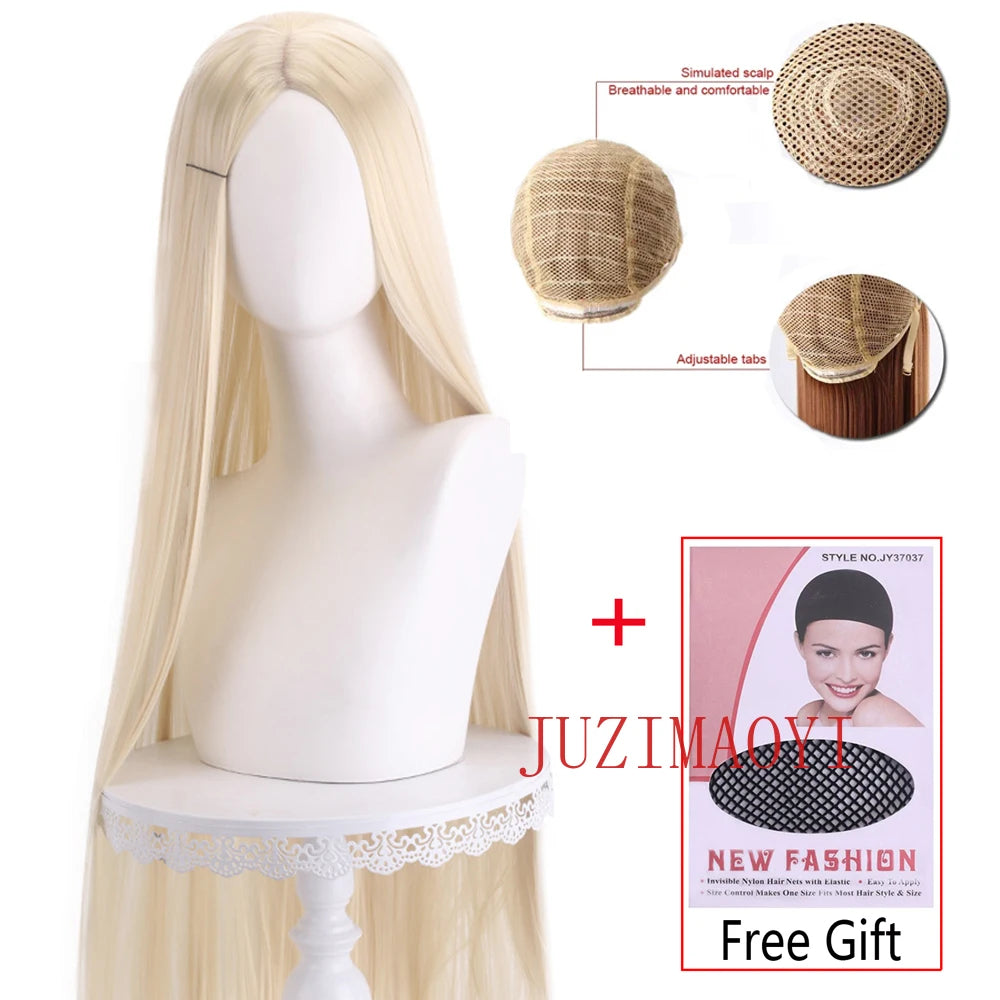 Long Straight Cosplay Wig 100cm Centre Parting Central Split Blond Pink Red Purple Heat Resistant Synthetic Hair Wigs