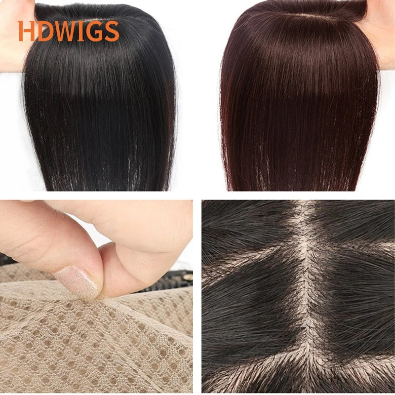 Silk Base Women Toupee Human Hair Wigs Straight Remy Human Hair Topper Women Natural Human Hair Clip in Hair Extensions Hairline