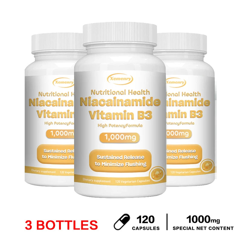 Niacinamide Vitamin B3 Capsules - Supports Brain Function and Heart Health, Boosts Energy Production, and Enhances Immunity