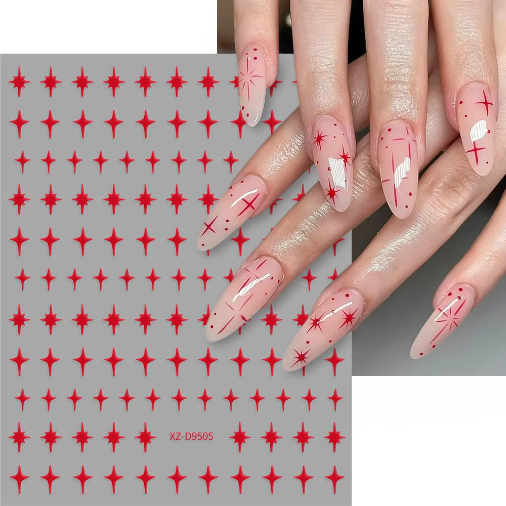 8pcs Cross Stars 3D Nail Art Stickers 8-color Galaxy Starburst Nail Decals Adhesive Slider DIY Nail Decoration Y2K Nail Supplies