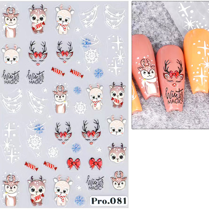 5D White Snowflakes Embossed Nail Art Stickers Winter Charm Decals Self Adhesive Christmas New Year Slider Decoration Manicure
