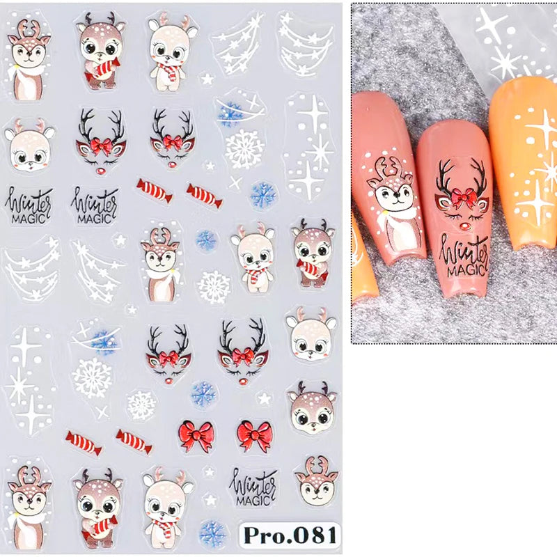 5D White Snowflakes Embossed Nail Art Stickers Winter Charm Decals Self Adhesive Christmas New Year Slider Decoration Manicure