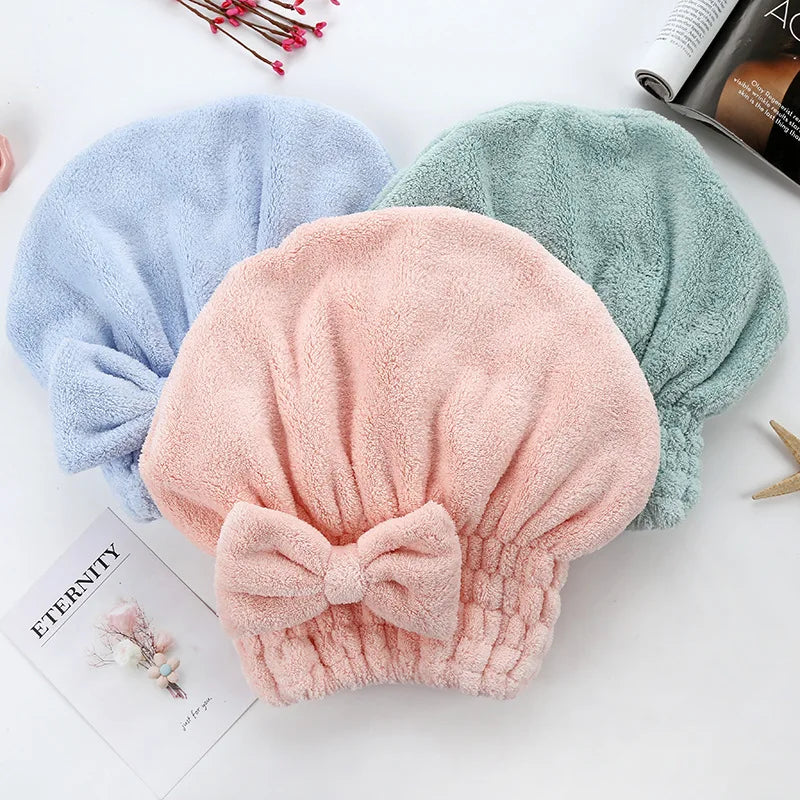 Women's Dry Hair Cap Coral Fleece Super Absorbent Soft Shower Cap Microfiber Butterfly Bow Lady Turban Head Towels for Everyone