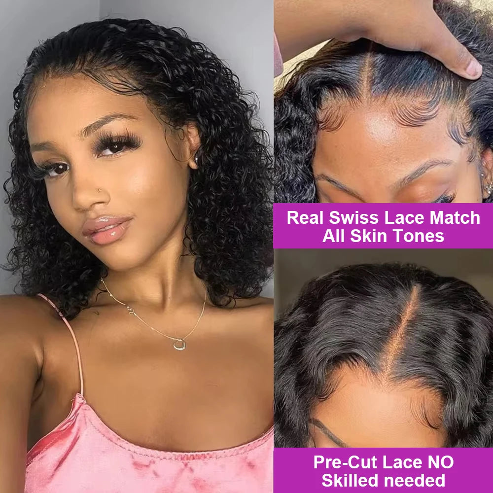 Brazilian Water Curly Lace Front Wig Short Bob Glueless Wigs Human Hair Deep Wave 13X6 Hd Lace Frontal Wig For Women 250 Density
