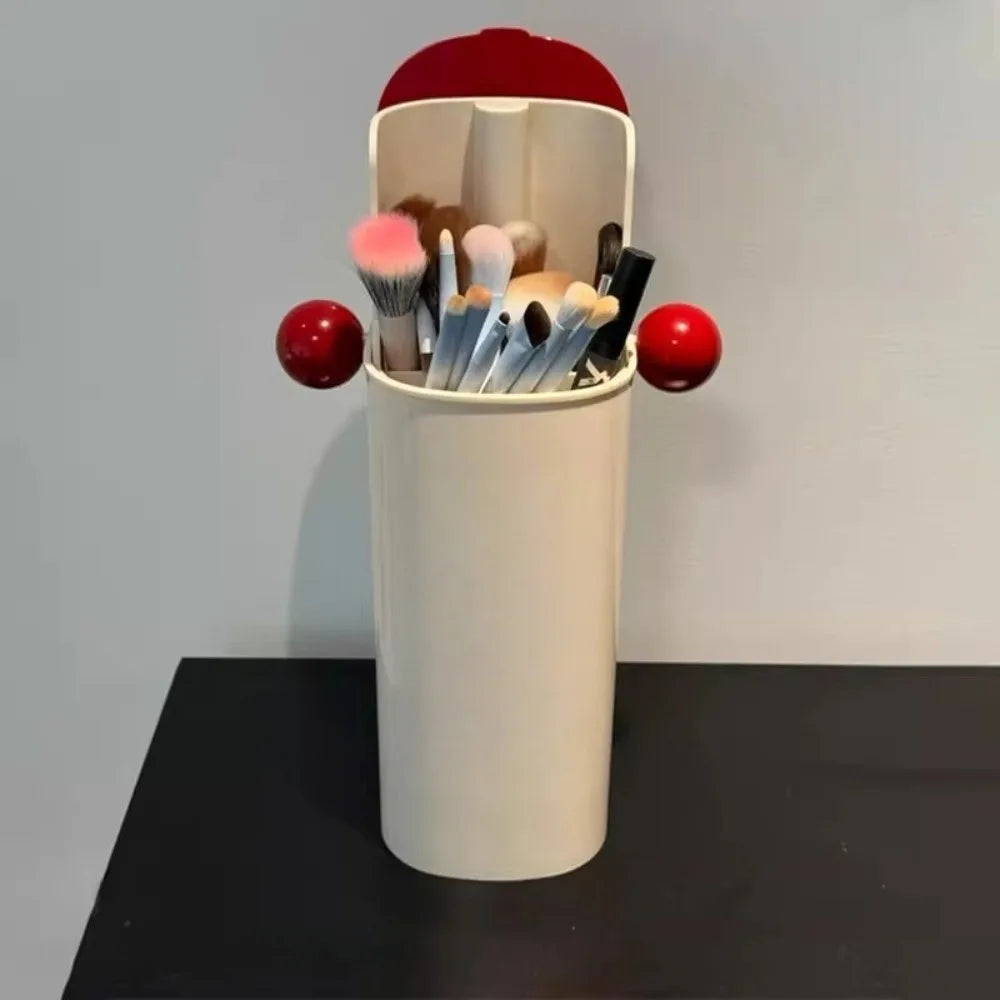 Large Capacity Automatic Lifting Makeup Brush Holder with Lid Press Type Makeup Brush Storage Tube Waterproof Dustproof