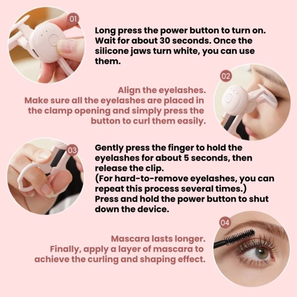Long Lasting Electric Eyelash Curler Quick Heating Soft Silicone Heated Lash Curler USB Rechargeable Portable Lightweight