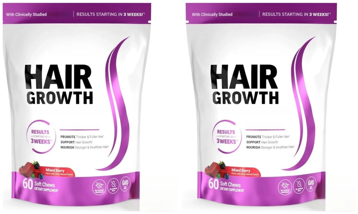 Hair Wellness Soft Chews with Biotin 10000mcg Vitamins C E Supports Healthy Looking Hair Mixed Berry 60 Soft Chews