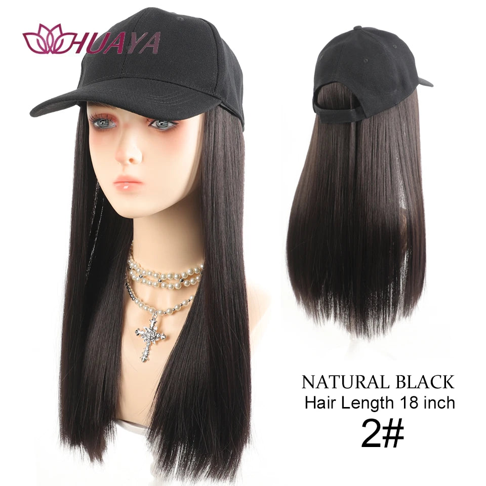 Long Wavy Curly Synthetic Wig Baseball Cap Hair Extensions Hat Wigs Black Brown Adjustable Hairpiece for Women