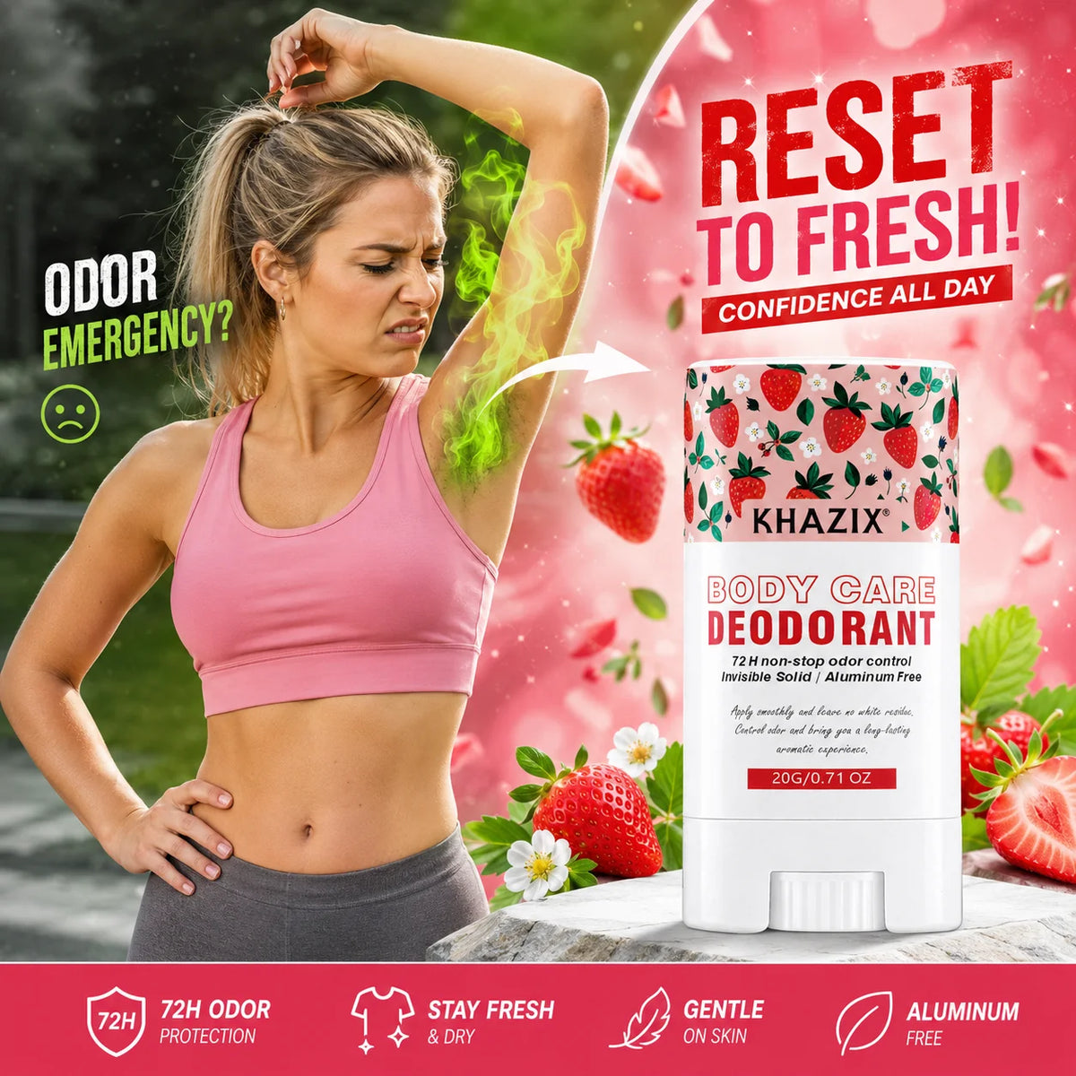 Aluminum Free Deodorant Stick 20g Body Care Invisible Solid 72H Odor Control Long Lasting Freshness for Daily Use