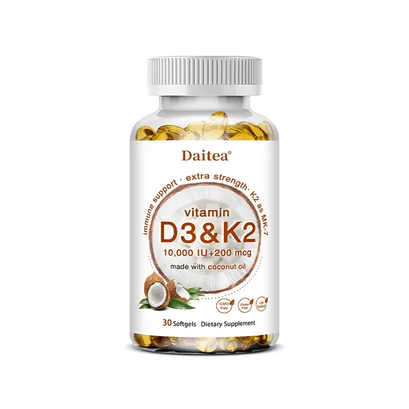 Vitamin D3+K2 Capsules - Help Calcium Metabolism Promote Bone Teeth and Skin Health Support Immunity