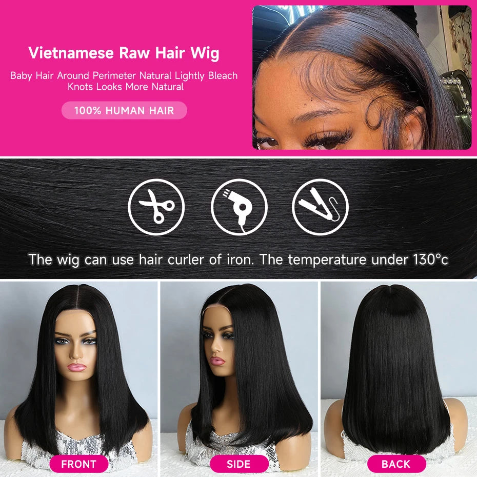 Natural Black Bob Wig Human Hair Blunt Cut Bone Straight 13x4 Transparent Lace Front Wig Ear to Ear Shoulder Length Straight Bob Wigs For Women 250% 280% Density