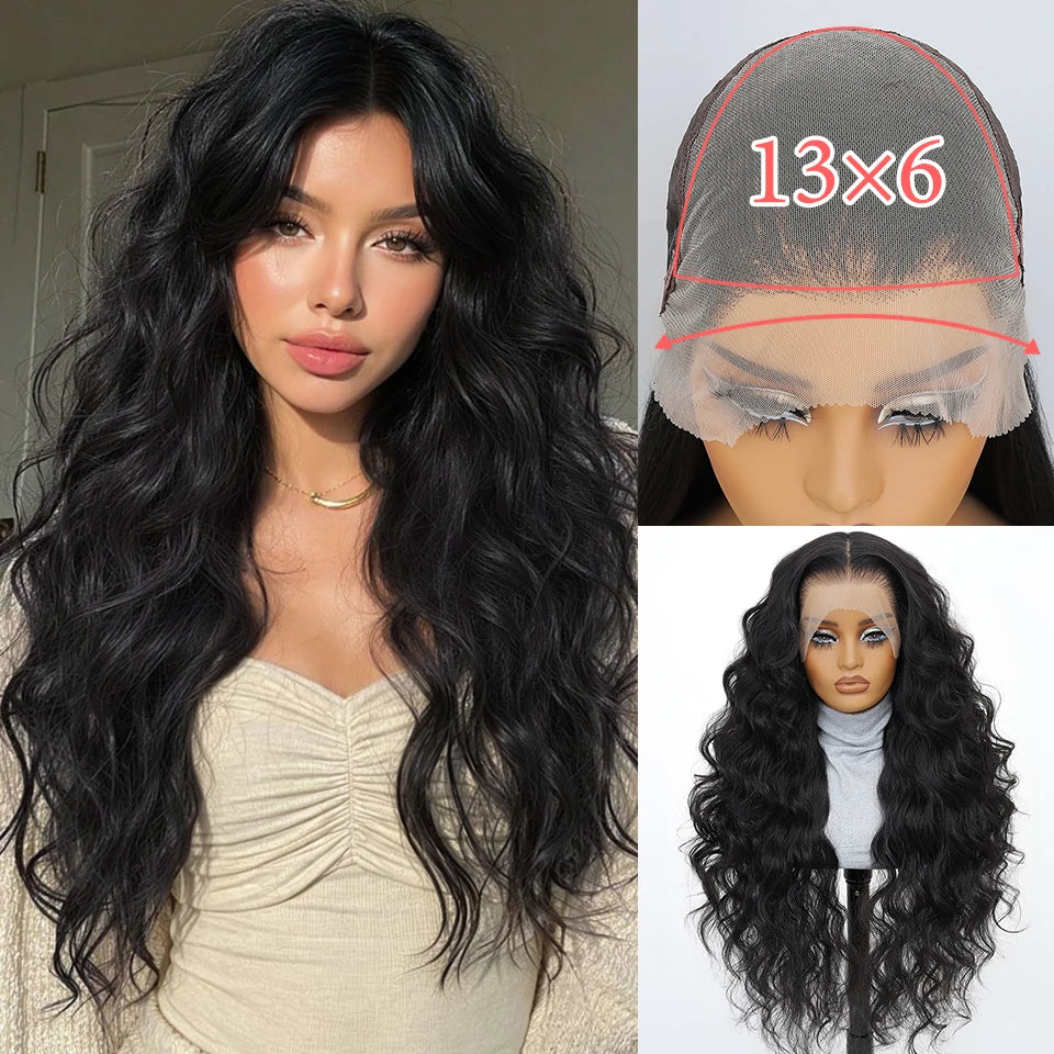 13x6 HD Synthetic Blend Lace Front Wig 30 Inch Long Deep Wavy Ombre Blonde Ginger for Afro Women Heat Resistant Cosplay Wig