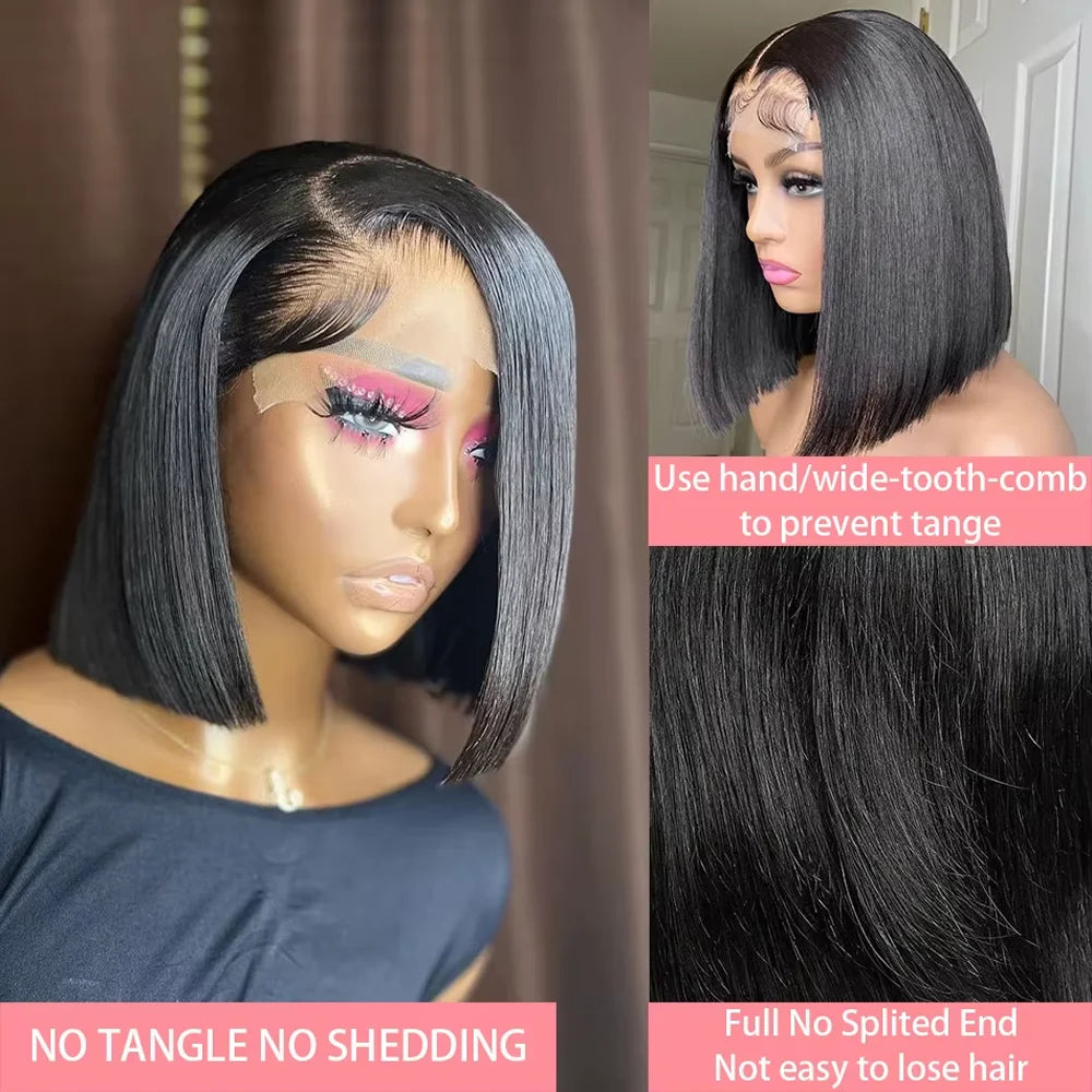13x4 13x6 HD Bone Straight Bob Lace Frontal Human Hair Brazilian Short Bob Wig 250% Density Straight Natural Bob Wigs  5x5 Glueless Wig For Women