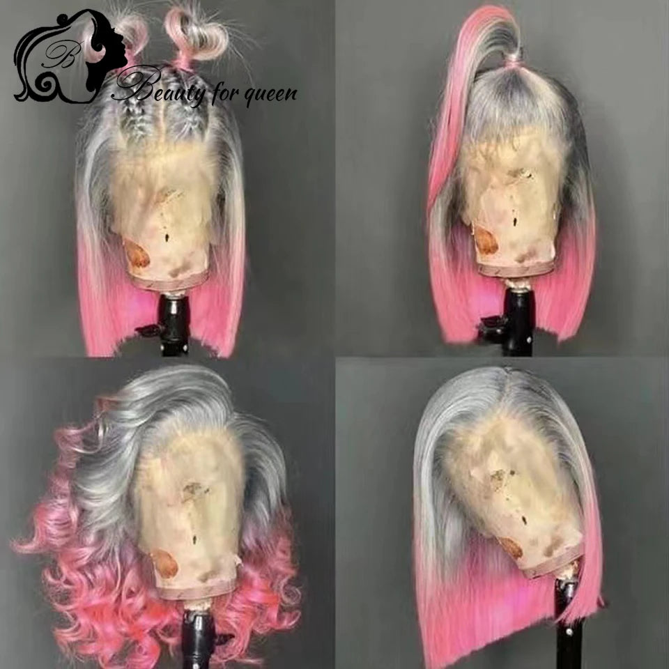 Breathable Wig Cap Short Wig Glueless Human Hair Wig Cosplay Medium High Density Red PurpleYellow Colored Soft Bouncy Texture
