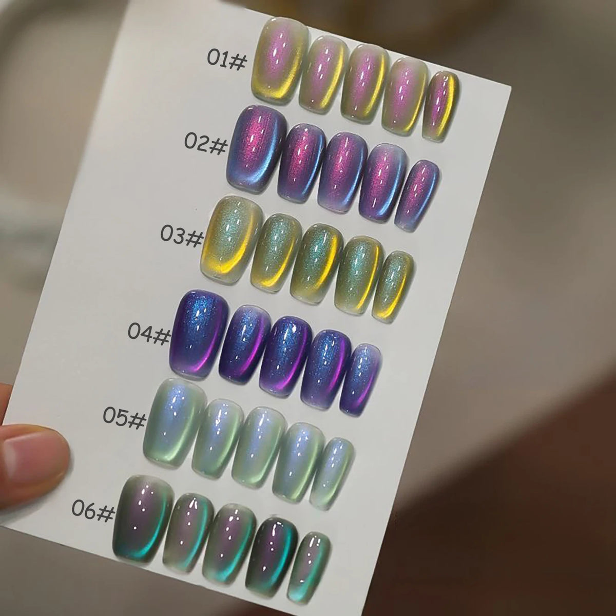 ZH 1-6Pcs 12ML Blue Purple Dual Color Aurora At Eye Gel Nails 2025 New Press On Glass Bead French Nails Phototherapy Nails