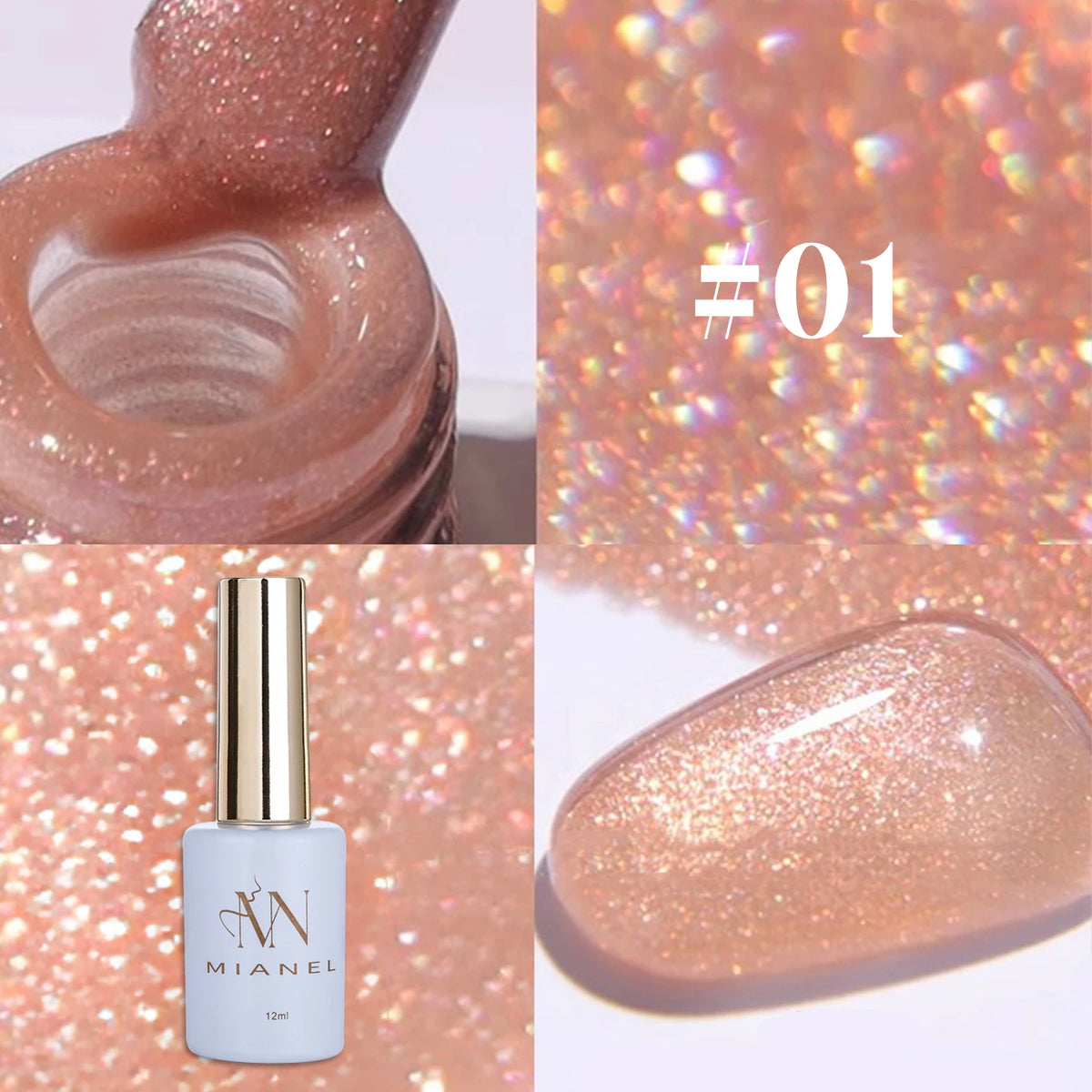 MN 1-9PCS Pink Blue White Green Color Series Gel Nail Polish With Strobe Glitter Brocade Diamond Gel Polish