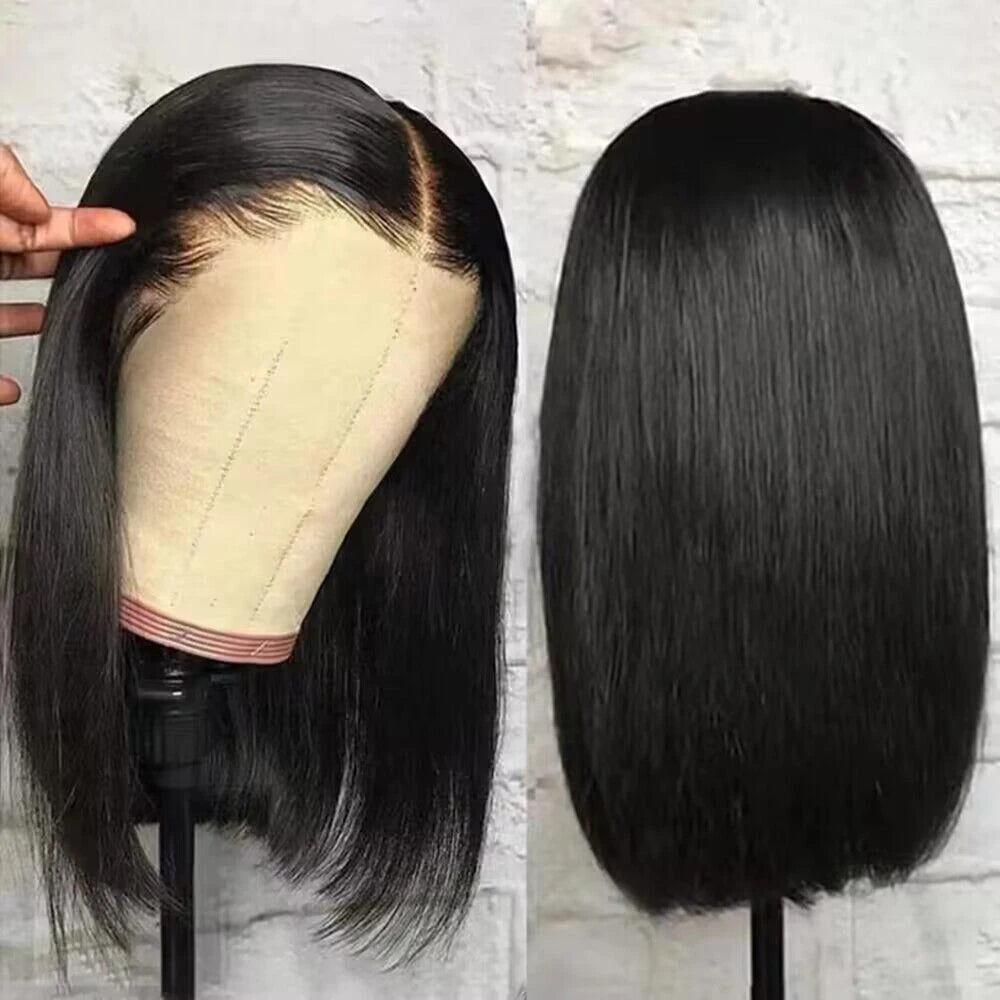 200 Density Straight Short Bob Wig Human Hair 13x4 Transparent Lace Front Wigs Natural Black Bone Straight Short Human Hair Wigs