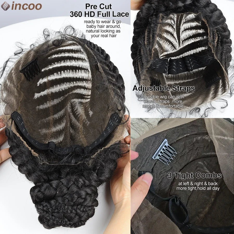 Short Bantu Knotless Braided Wigs Synthetic Full Lace Wig Box Braids Low Buns Wig Glueless Cornrow Braiding Hair Wigs For Women