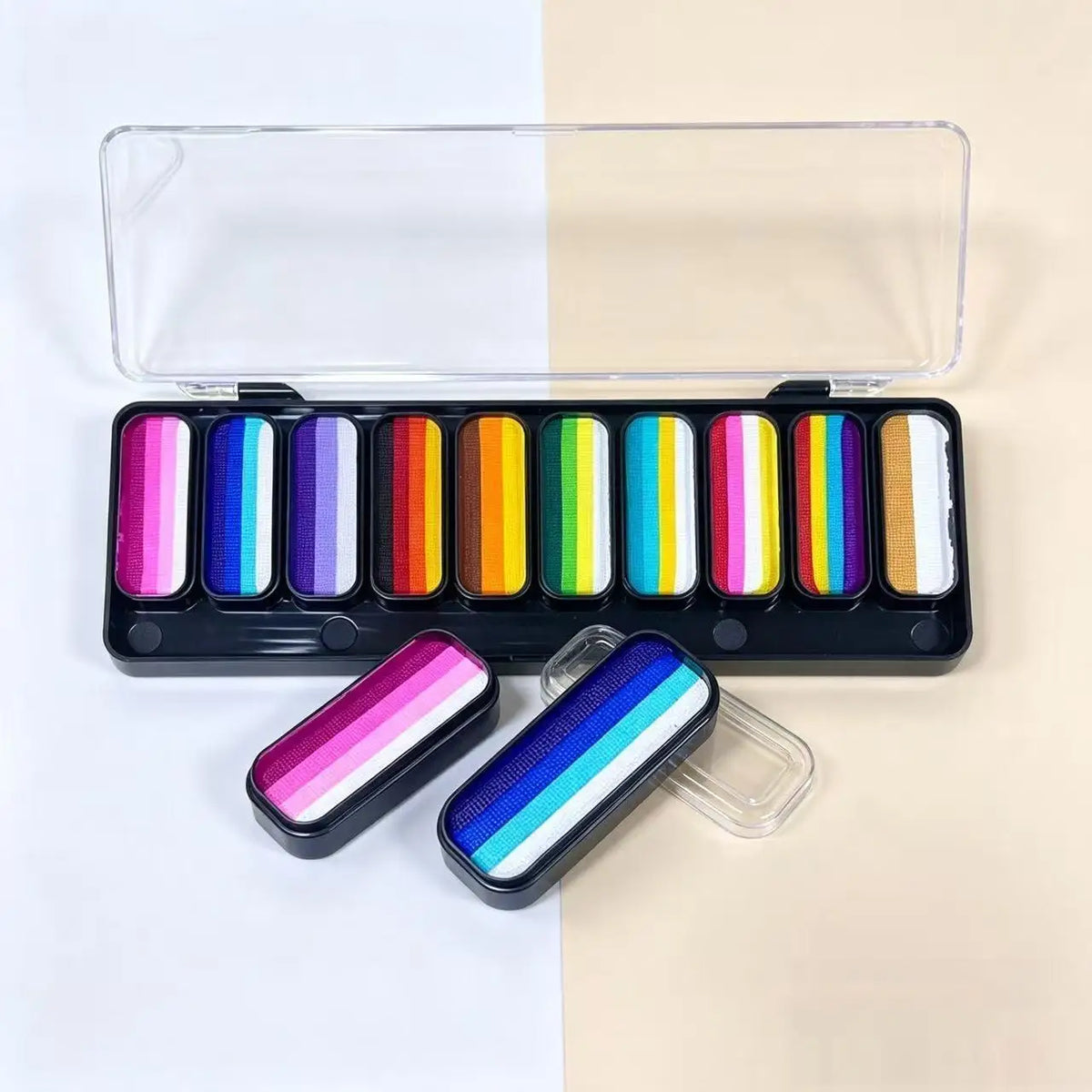 12 Color Rainbow Split Kit Face Paint Palette With Brushes For Kids Face and Body DIY Paint Palette Christmas Halloween Cosplay