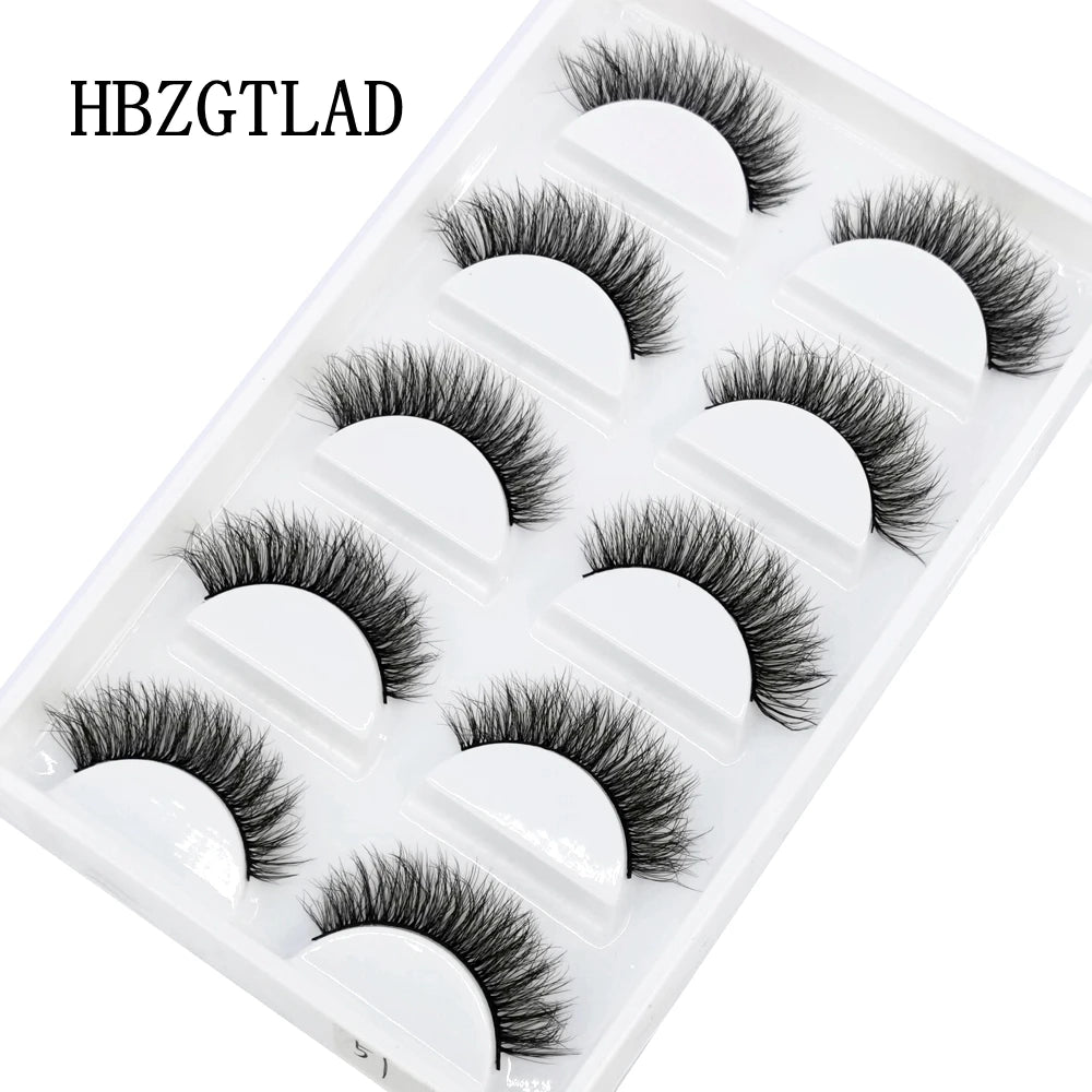 HBZGTLAD 5Pairs Handmade Mink Lashes Short False Eyelashes Dense Natural Long Messy Eye Lashes Reusable Stage Makeup Eyelashes