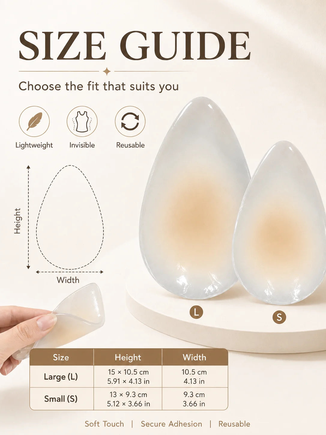 2PCS Reusable Invisible Breast Lift Pads, Teardrop Silicone Adhesive Bra Pads, Ultra-Thin Edge Seamless Nipple Covers For Strapl