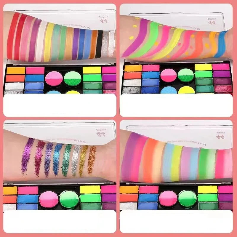44-Colors Water-Based Face Paint Set with Glitter Makeup- Matte & Shimmer Face & Body Paint Palette Kit for Festivals Cosplaly