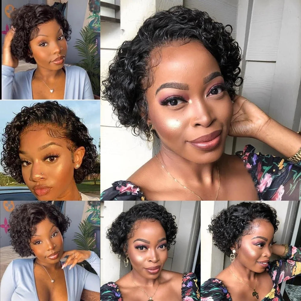 Short Curly Pixie Cut Wig Human Hair 13x1 Lace Short Curly Wigs For Black Women 6 inch Natural Color Pixie Cut Lace Front Wig