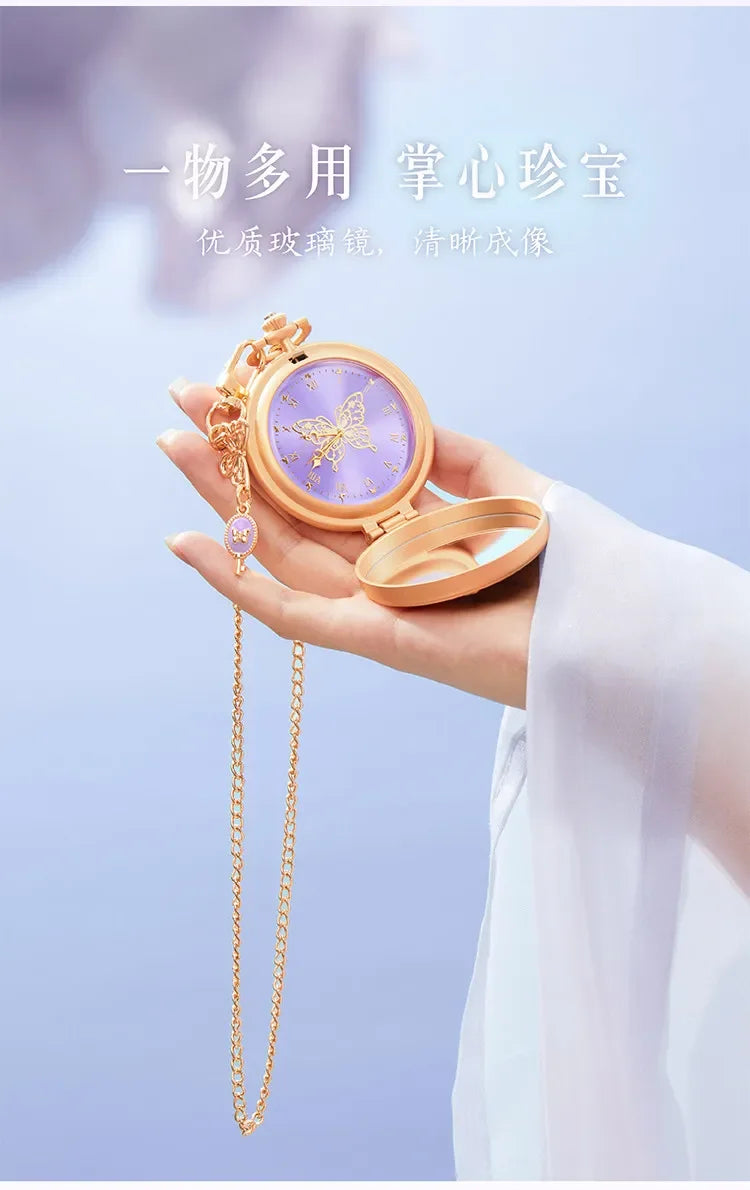 Dream Butterfly Luminous Pocket Makeup Mirrors Floral Butterfly Engraved Design,Portable Folding Mirror Birthday Gift