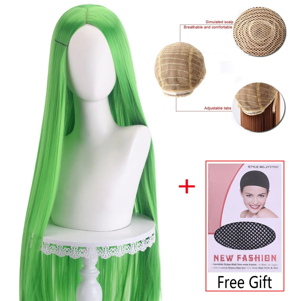 Long Straight Cosplay Wig 100cm Centre Parting Central Split Blond Pink Red Purple Heat Resistant Synthetic Hair Wigs