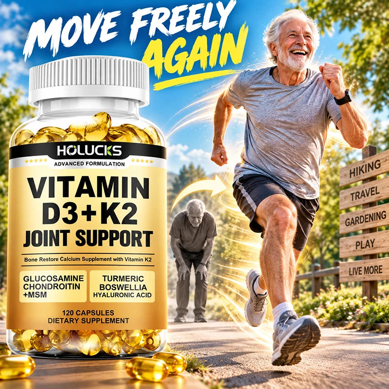 Advanced Vitamin D3 K2 Joint Support Supplement, for Heart & Bone Health, Cardiovascular & Immune Support, Calcium Absorption