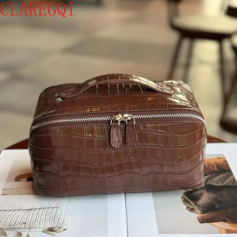 Dermis Makeup Brush Bags Crocodile Pattern Makeup Organizer Bag Large Capacity Skincare Bag Portable Commuting Big Makeup Bag