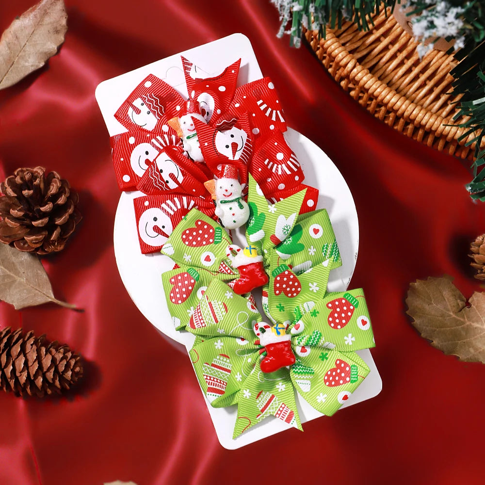 Christmas Sunflower Ribbon Hair Clip Acrylic Material Elk Santa Claus Bow Hair Clip Children's Christmas Party Headwear