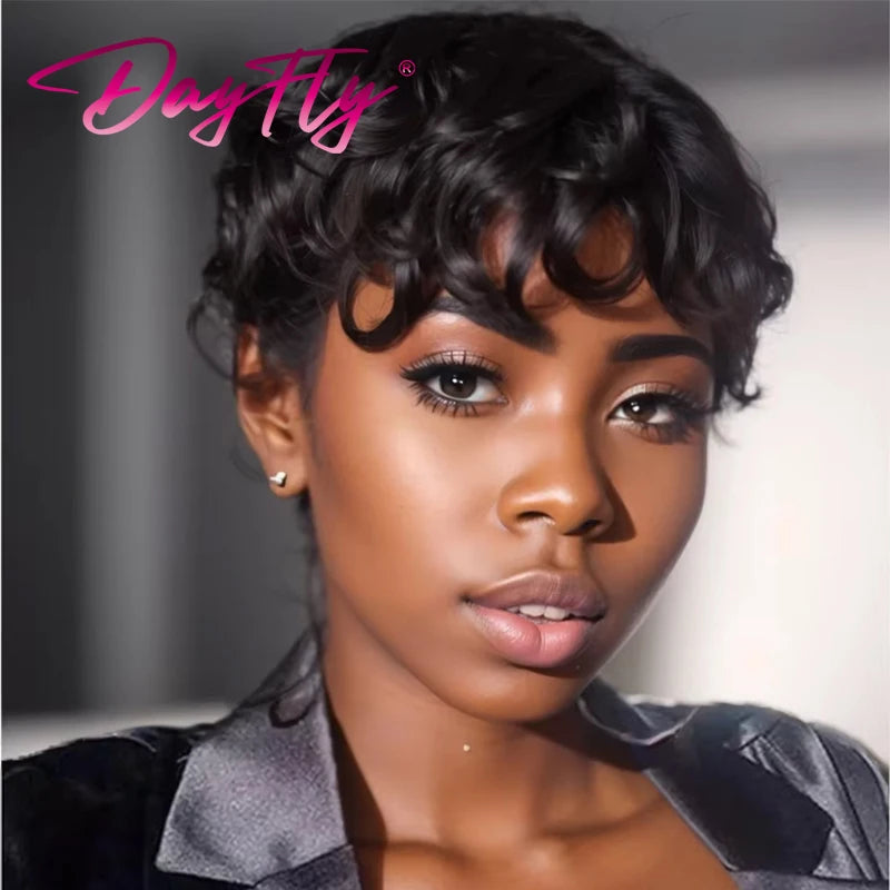 Blonde Curly Pixie Cut Wigs Short Colorful Human Hair Wigs For Black Women Brazilian Hair Full Machine Made Glueless Wigs 150%