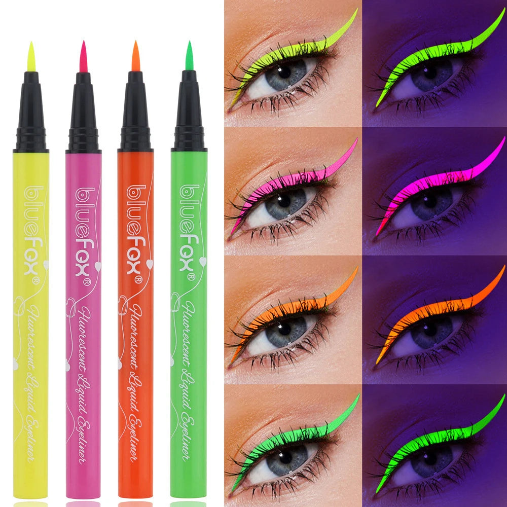 6Pcs Neon Fluorescent UV Glow Eyeliner, Waterproof Long Lasting Colorful Liquid Eye Liner, Rave Party Halloween Makeup Tools