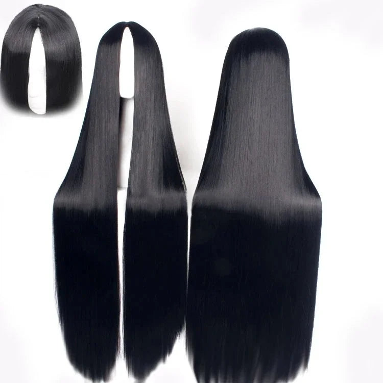 Anime Basic 100 CM Long Straight black wigs for Women Universal Cartoon Cosplay Wig white black Central Parting Synthetic Wigs