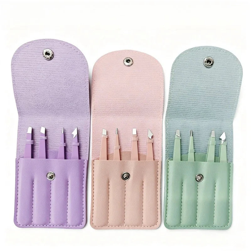 1/4pcs Stainless Steel Tweezers Kit Eyebrow Eyelash Tweezers with Storage Bag Hair Removal Tweezers for Beauty Salon&Home Use