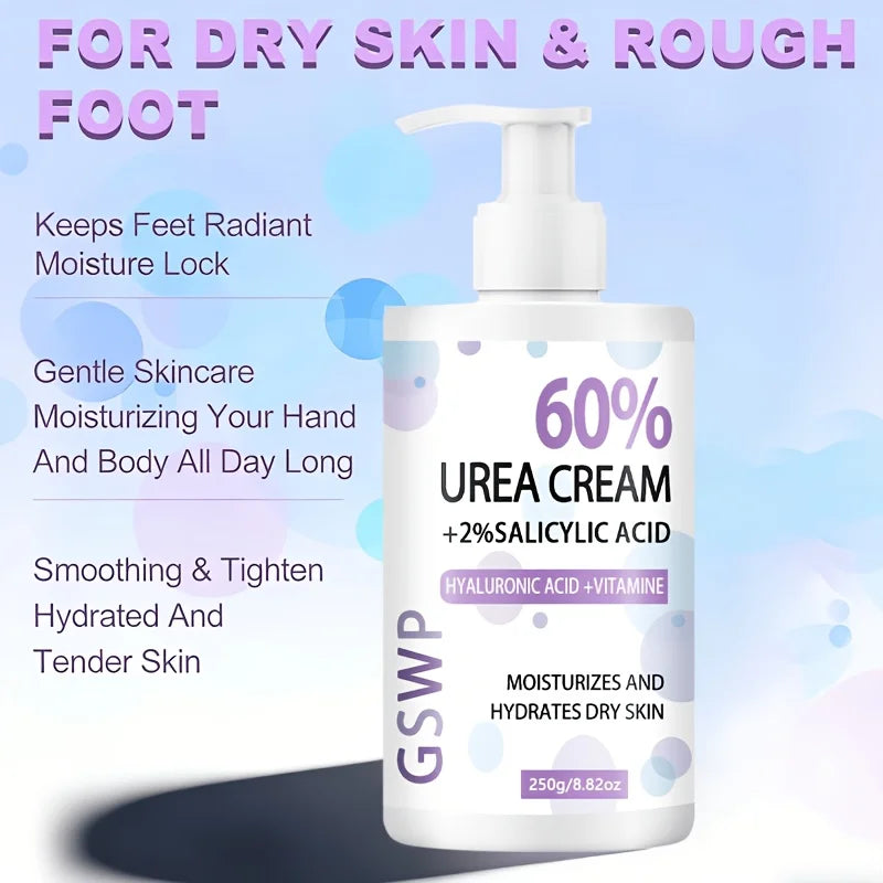 GSWP 60% Urea Moisturising Hand and Foot Cream, Containing Salicylic Acid, Protects and Nourishes Hands and Feet. 250g/500g