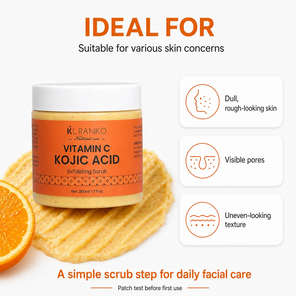 KL.RANKO Vitamin C & Kojic Acid Exfoliating Scrub | Face Scrub & Exfoliating Body Scrub - Vitamin C and Kojic Acid Body Scrub for Brightening, Exfoliating & Soothing, Even Skin Tone Care, Korean Skincare, 200ml/7 fl.oz