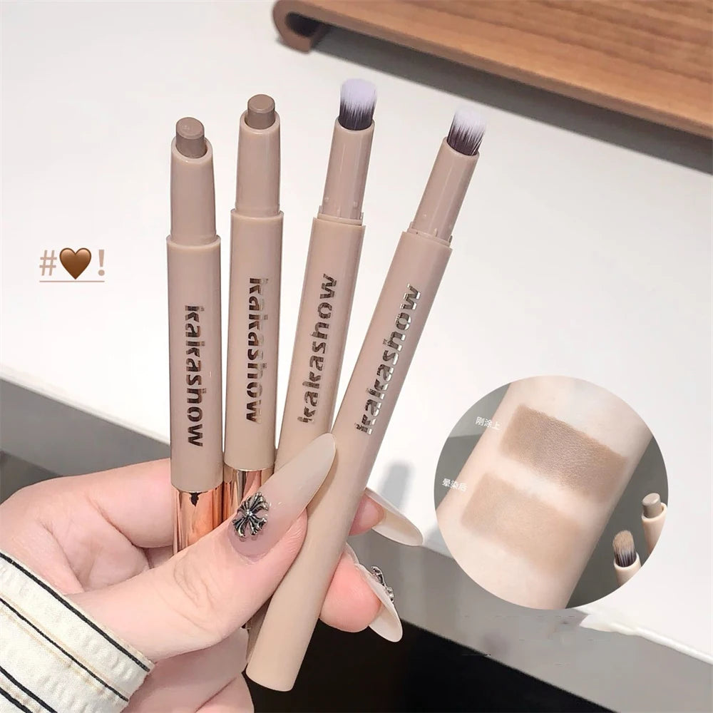 3D Contouring Pen Matte Bronzer Stick Grey Brown Nose Shadow Contour Pen With Brush Double Head Facial Contour Stick Makeup