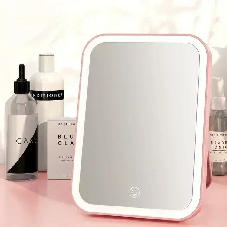 LED Makeup Mirror with Touch Screen Dimming and USB Charging, Portable Vanity Mirror with Lights for Makeup