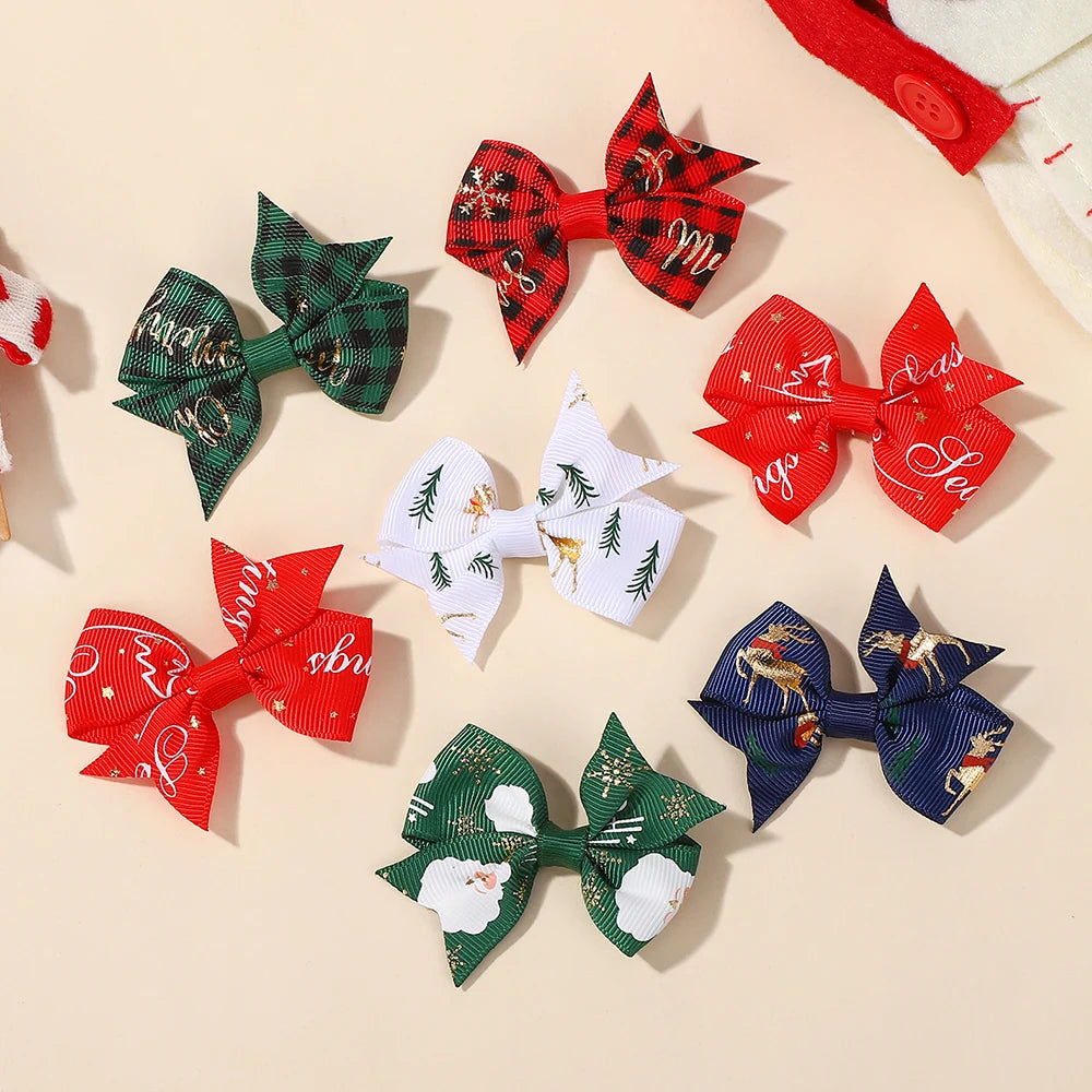 6Pcs/set Christmas Element Ribbon Bow Hair Clip Set Children's High-quality Ribbon Bow Hair Accessory Hairgripes
