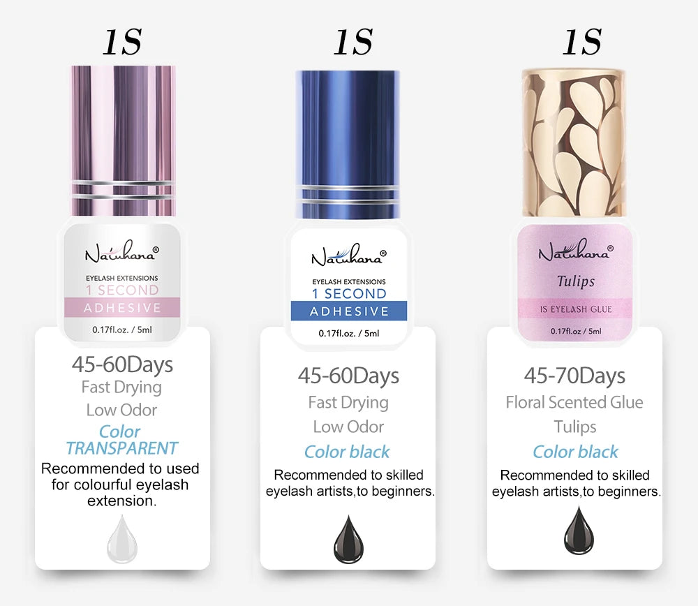 NATUHANA 5ml 1 Second Fast Drying Strong False Eye Lash Extension Glue Adhesive Retention 5-7 Weeks Low Smell Mink Eyelash Glue