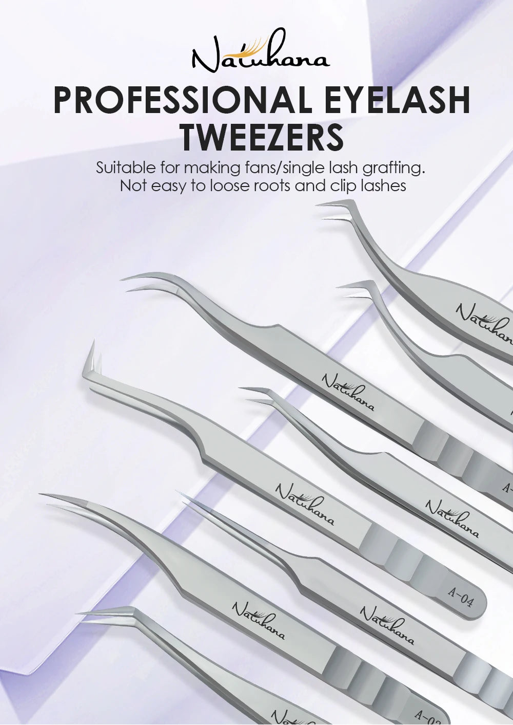 NATUHANA Anti-Static Lash Tweezers High Precision Stainless Steel Eyelash Extension Isolation Volume Tweezers Professional Tools