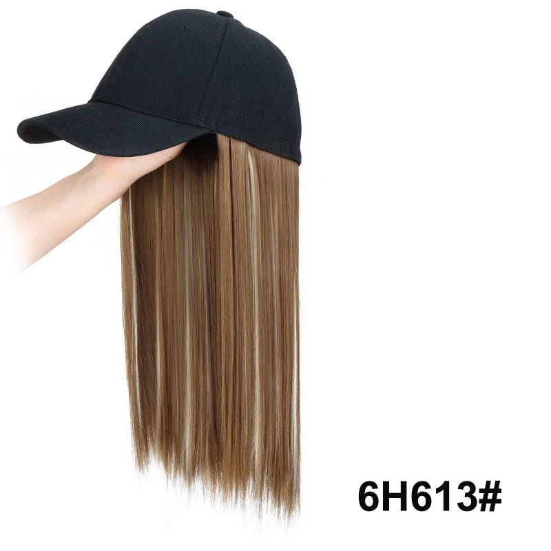 18Inch Synthetic Long Straight Hair Extension Baseball Cap  Adjustable Black Blonde Hairpiece Fashion Hat Wig