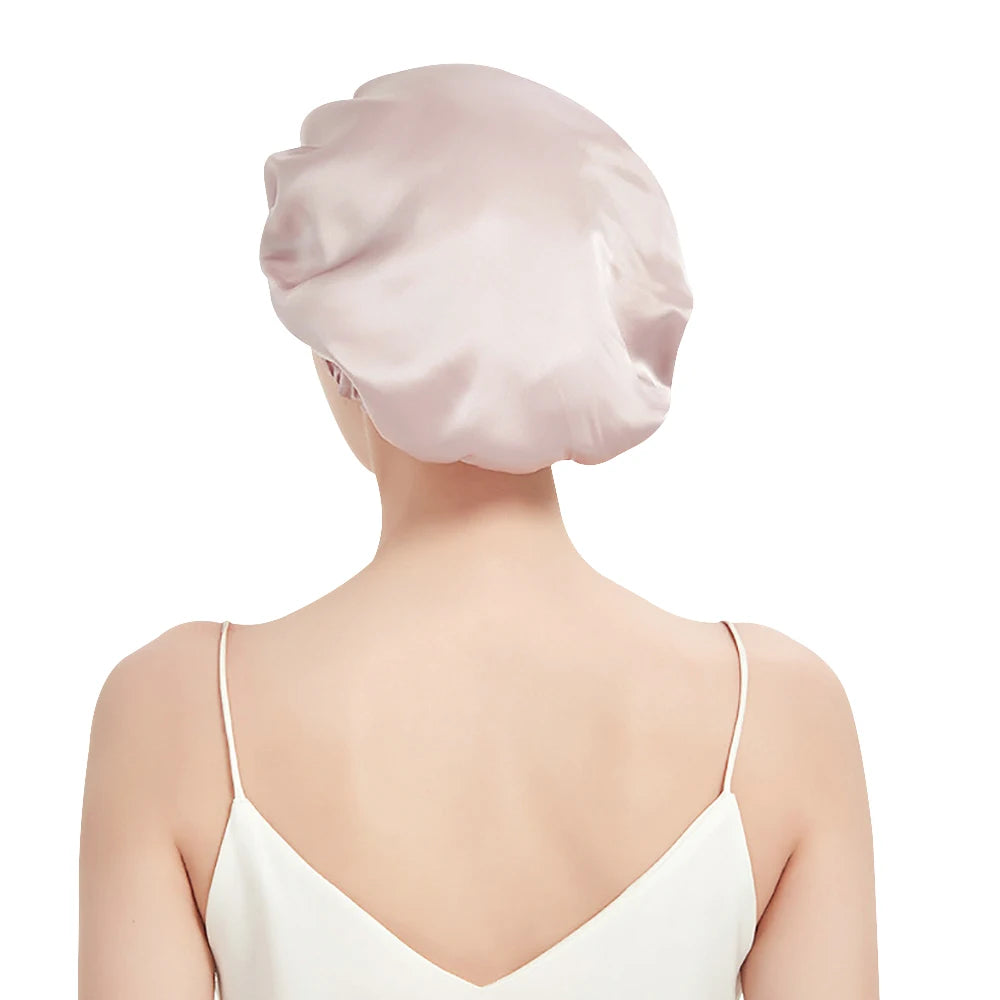 100% Pure Mulberry Silk Bonnet Sleep Cap Adjustable Silk Night Cap Double Layer Hair Wrap Elastic Headwrap for Women 19 Monne