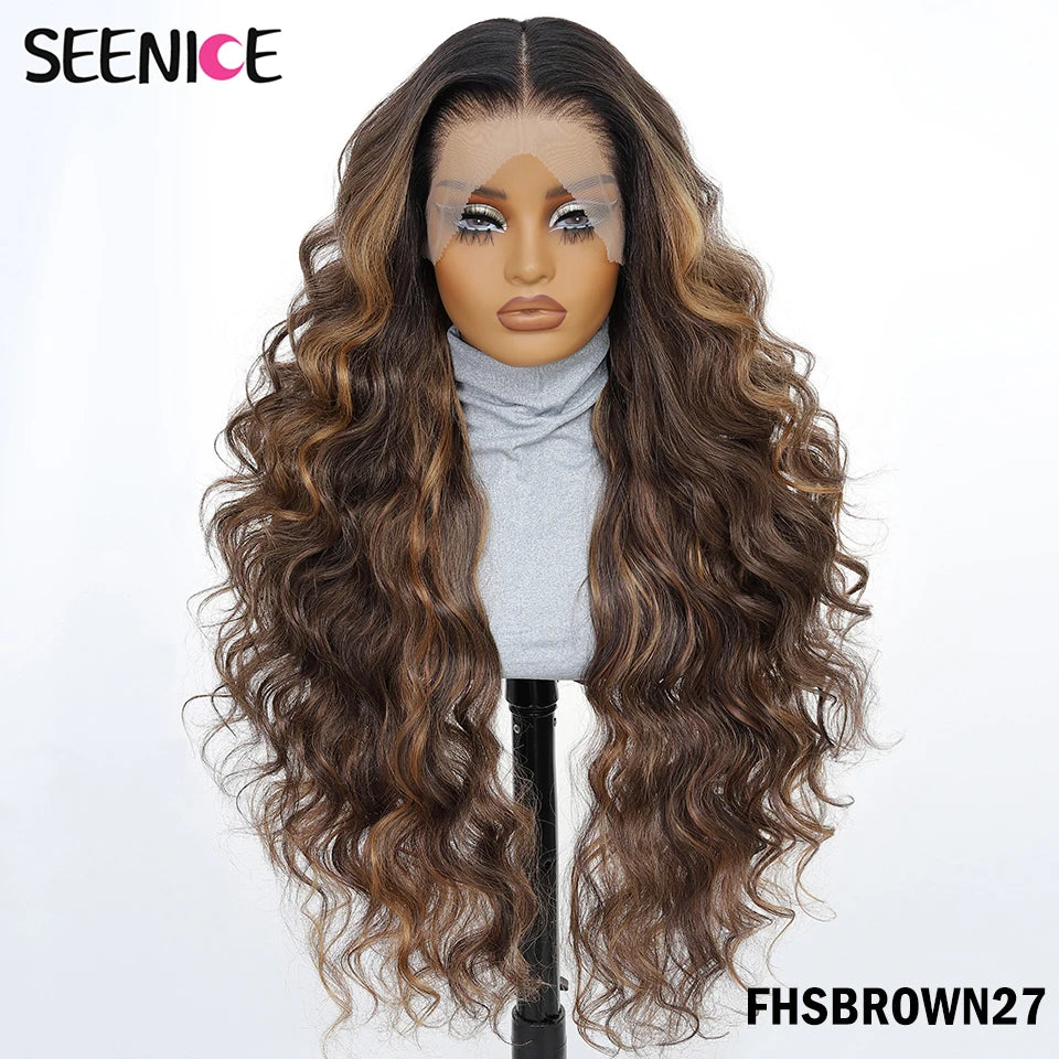 13x6 HD Synthetic Blend Lace Front Wig 30 Inch Long Deep Wavy Ombre Blonde Ginger for Afro Women Heat Resistant Cosplay Wig