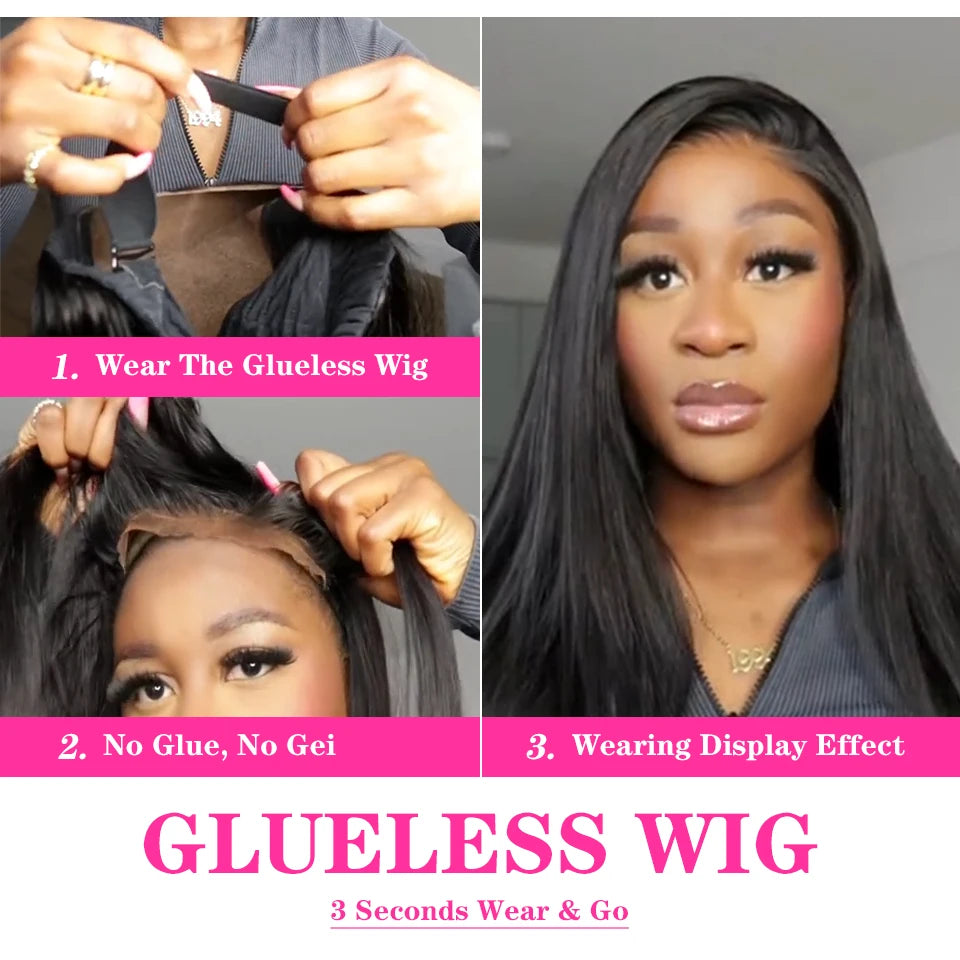 Wear Go Wigs 6x5 Pre Cut Lace Straight Hair Layered Cut Glueless Wigs Human Hair Wigs For Women Ready To Wear Pre Bleached Knots