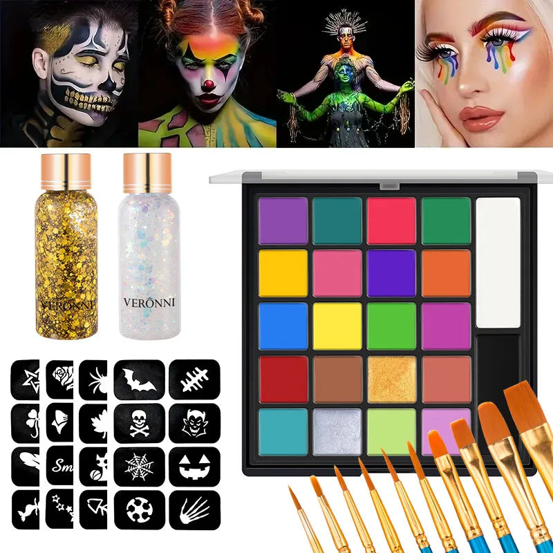 22 Color Face Body Painting Kit for Kids Adults,Face Paint Makeup Palette with Brush,Halloween Carnival Artist Cosplay Art Party